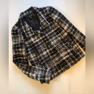 ANN TAYLOR BLACK TWEED PLAID TAILORED JACKET